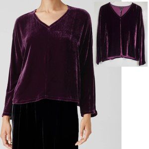 Eileen Fisher SILK Velvet Sweet Plum Purple Dolman Sleeve Blouse NEW Large $278